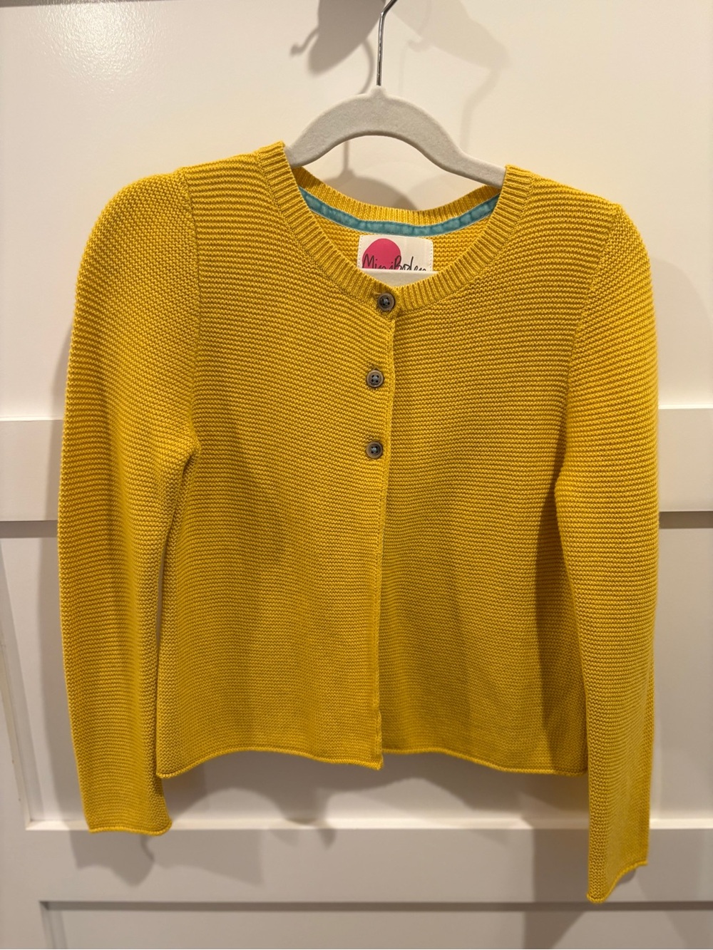 Mini Boden Mustard Ribbed Button-Up Cardigan